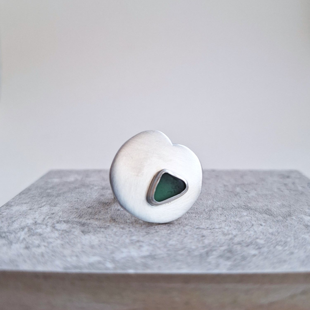 Nénuphar turquoise - bague argent brossé et verre