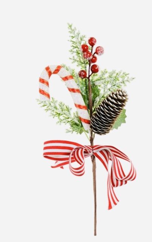 Pine Cone, Bow &amp; Candy Cane Pick