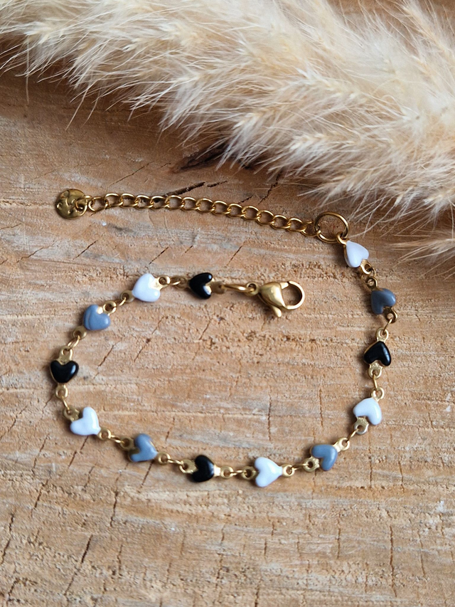 Bracelet "Multi Cœurs" - Modèle doré, noir gris et blanc
