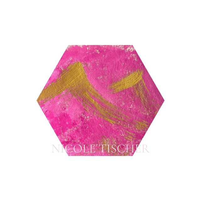 Hexagon mit Kunstdruck "Goldene Gipfel"