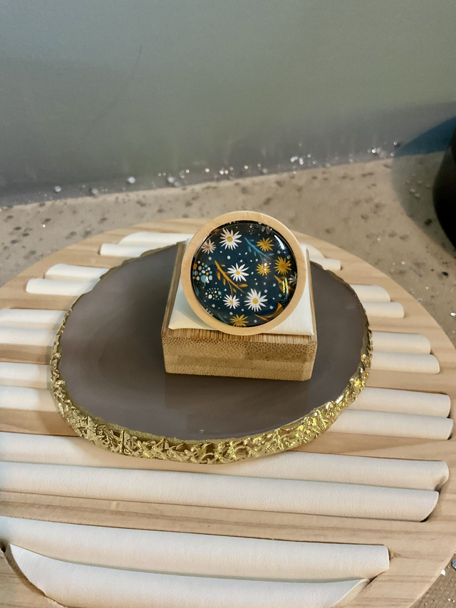 Handmade brooch with blue Christmas design. Beautiful Christmas gift.