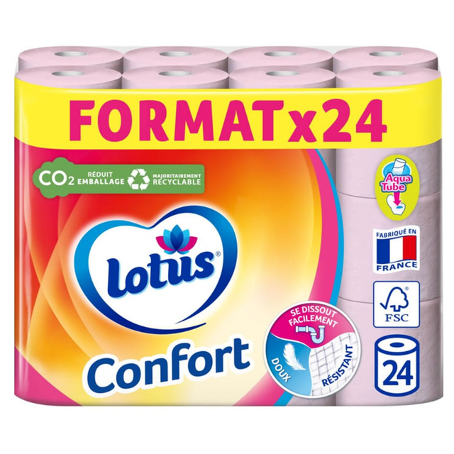 Papier Toilette Confort Extrait Lotus Aqua Tube Rose LOTUS