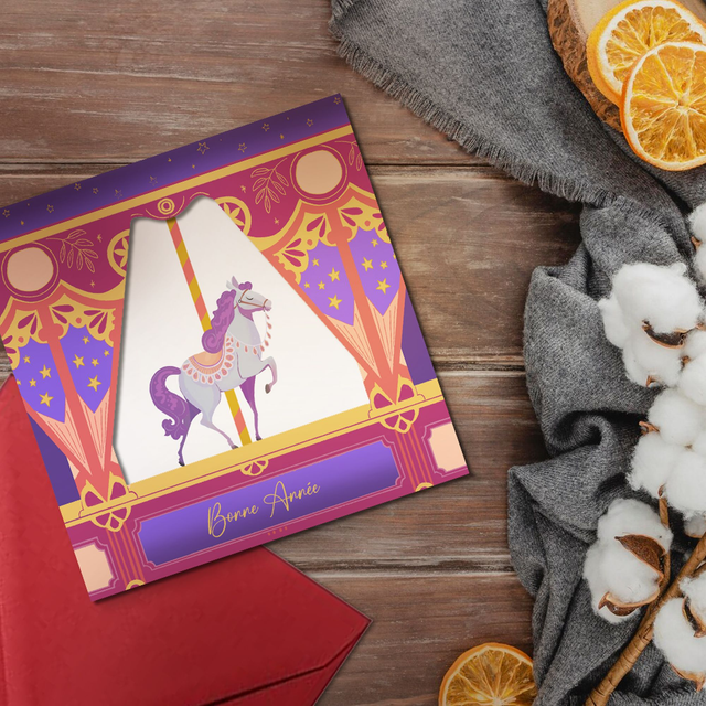 Carte de Voeux "Cheval Violet" avec enveloppe rouge