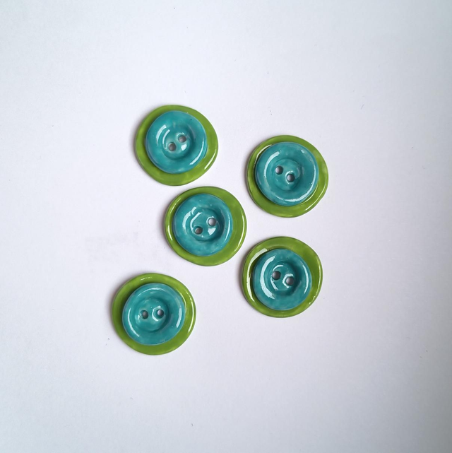 Bouton double turquoise/anis 