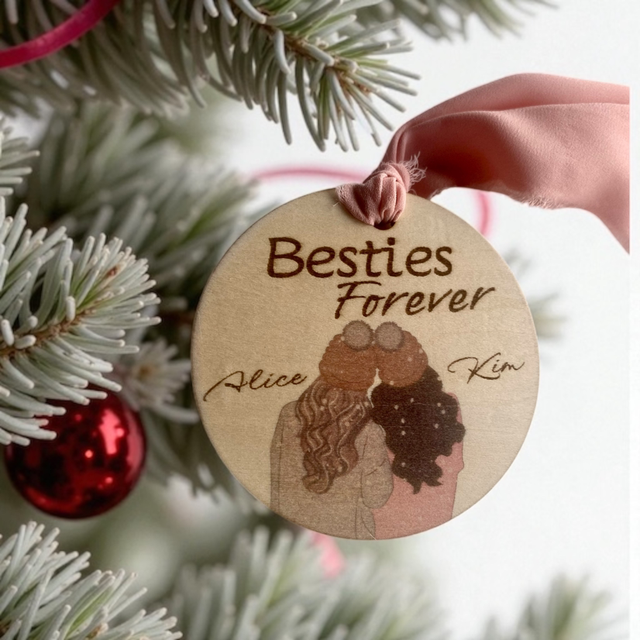 Suspension de Noël en bois "Besties Forever" – Cadeau personnalisé pour meilleure amie