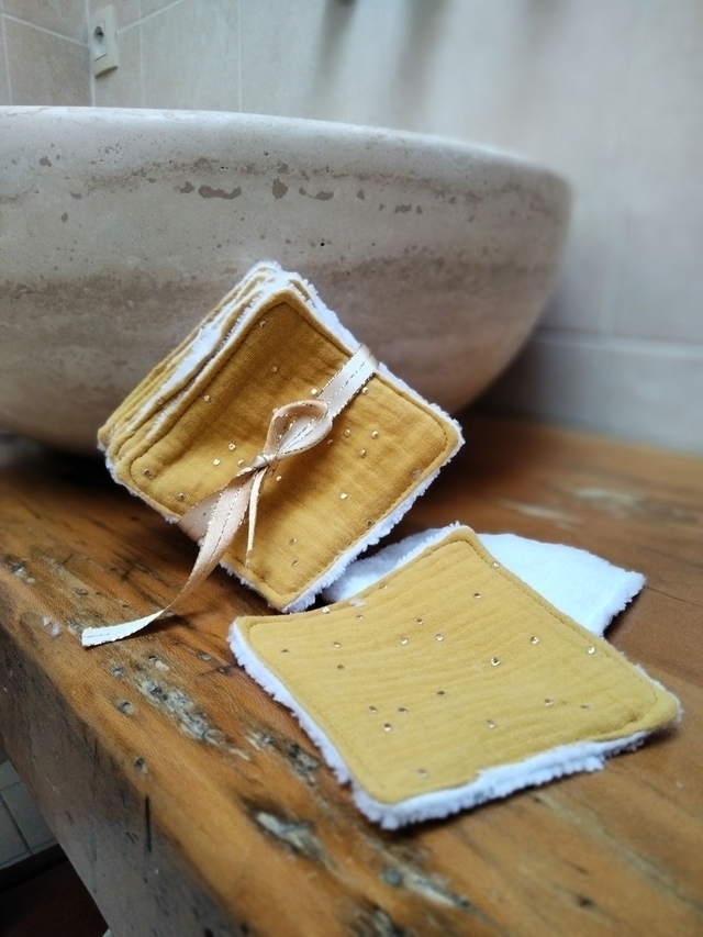 Lingettes lavables double gaze moutarde