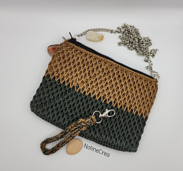 Pochette de soirée jaune moutarde et vert foncé, pochette de soirée point 3D