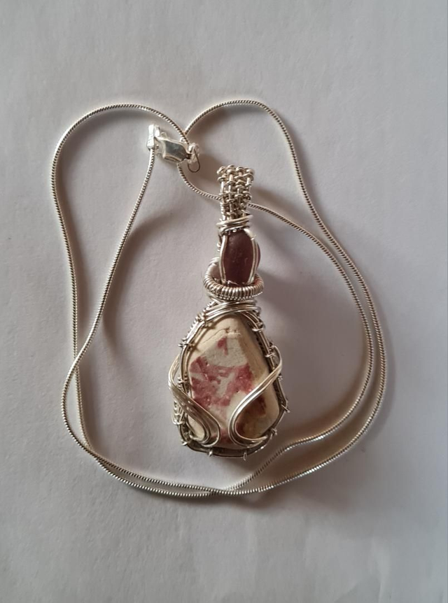 Pink Design Seapottery Necklace with Dark Pink Seaglass Embellishment 