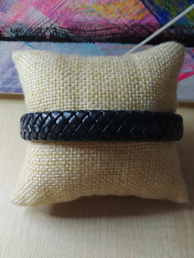 Bracelet cuir tressé noir 