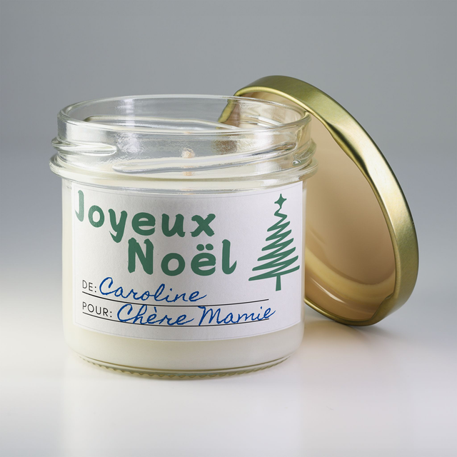Bougie artisanale parfumée en cire de soja avec étiquette personnalisée - Cadeau pour Noël, Nouvel An, Fêtes de fin d&#039;année, 100g (CJN17)