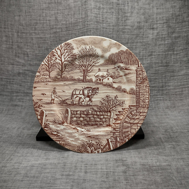 J. Broadhurst | Ontbijtbord Plat bord (diameter 20,5 cm | hoogte 2,0 cm) &#039;Romantic Mill&#039; motief in bruine kleur | Vintage