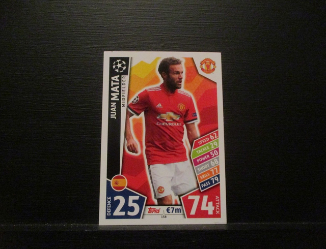 Juan Mata - UEFA Champions League Match Attax 2017/18 Original Trading Card #158