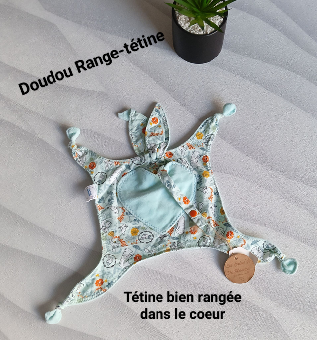 Doudou Lapin Range Tétine "Animaux de la forêt " - Coton & Minky