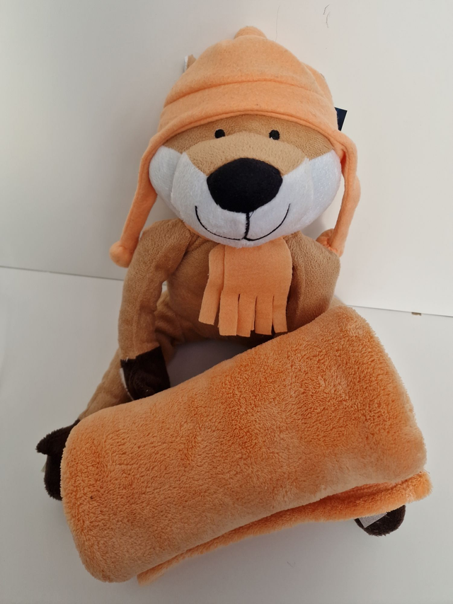 Peluche Renard Avec Plaid Orange