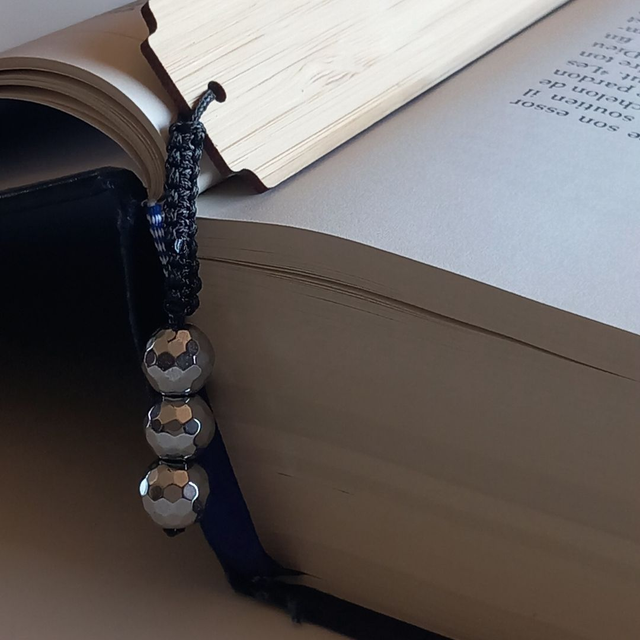 Marque-pages en bambou et Hématite argenté