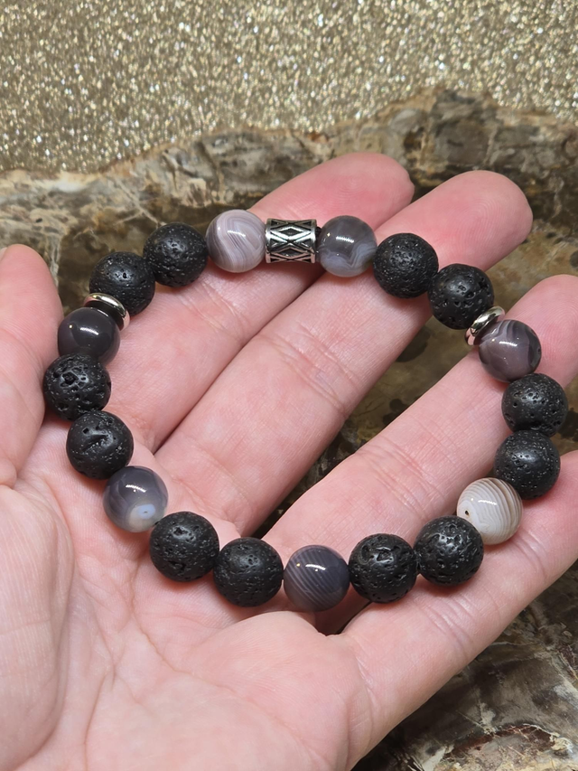 Bracelet Pierre de lave et Agate du Botswana en 1cm