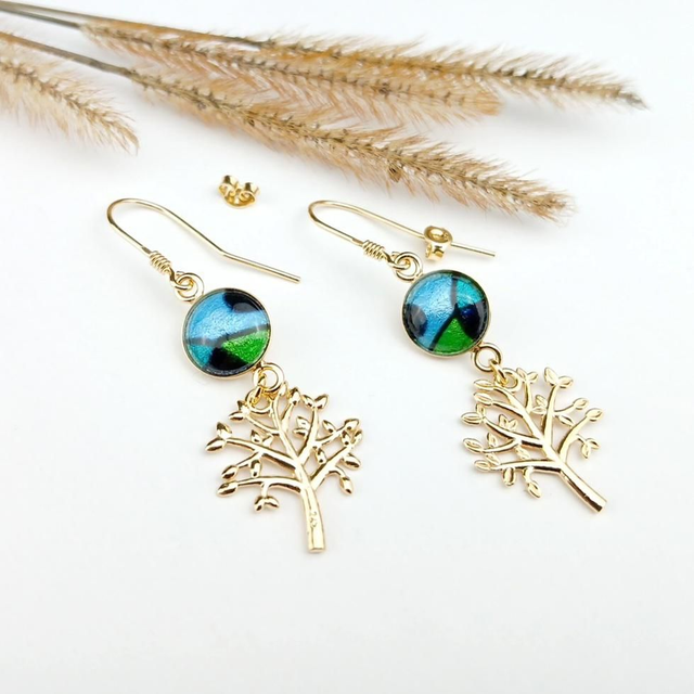 Boucles d'oreilles "Arbres de Vie" en émail et Plaqué Or 