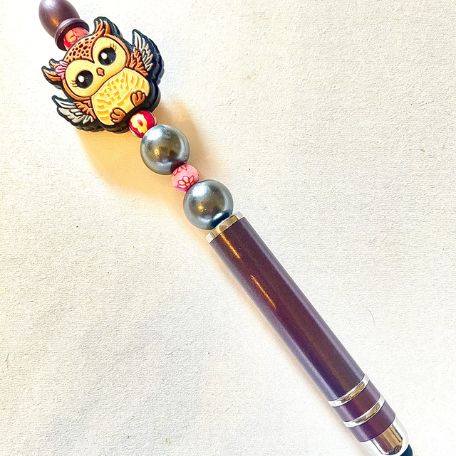 S39 - Stylo à perles et perle chouette