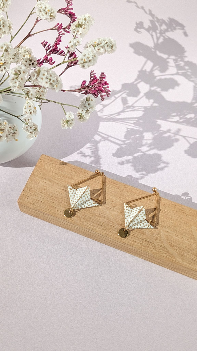 Boucles d'oreilles acier inoxydable Balancelle Blanc points