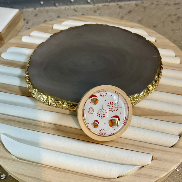 Handmade brooch with blue cute Robin design. Beautiful Christmas gift.