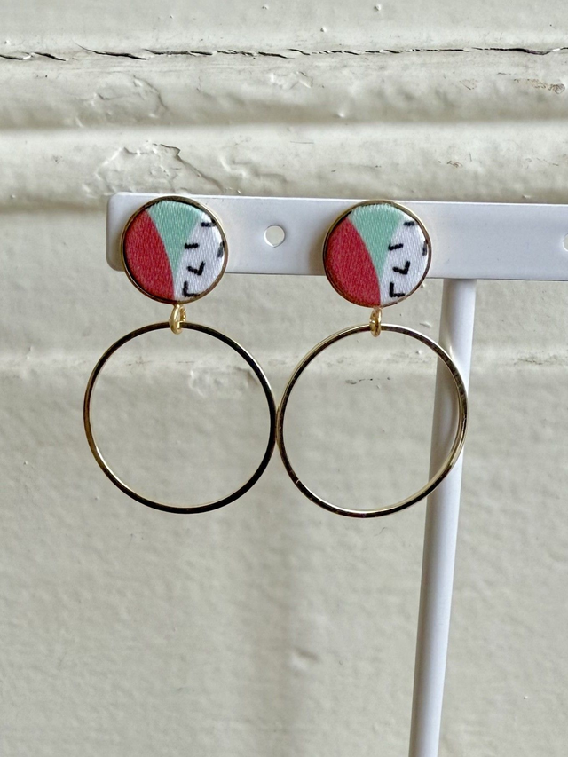 Boucles d&#039;oreilles - PUCERING BAUHAUS- rouge et vert