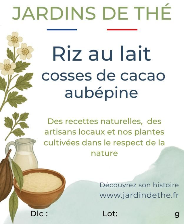 Riz au lait aux cosses de cacao et aubépine 