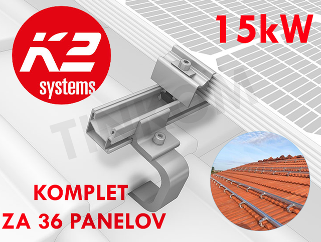 Podkonstrukcija K2 za sončne panele - klasična kritina (betonski strešnik, opečni strešnik ) za 36 panelov -15kW