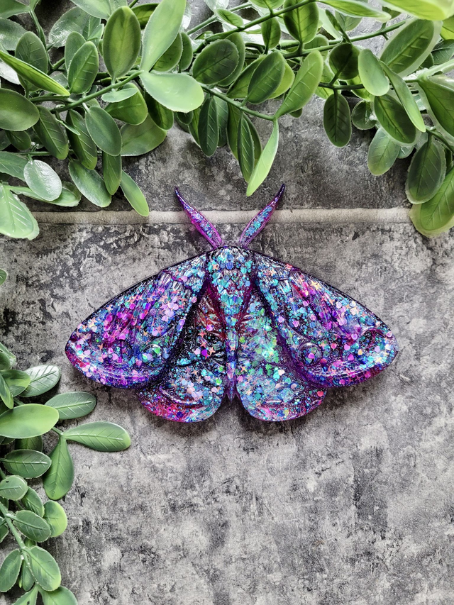 Moth Wall Hanging – Purple &amp; Pink Chunky Glitter