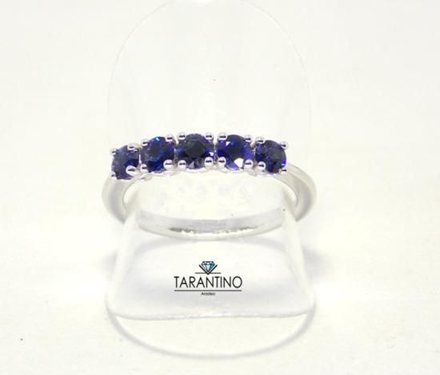 GADV Anello Veretta a 5 pietre in Oro bianco 18k con Zaffiri Blu