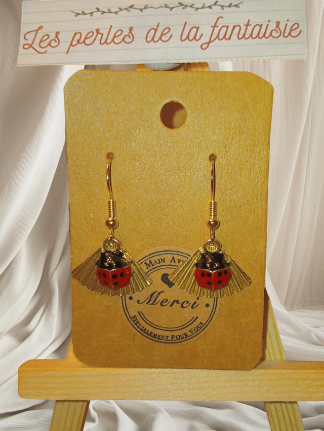 Boucles d’Oreilles Coccinelle &amp; Éventail