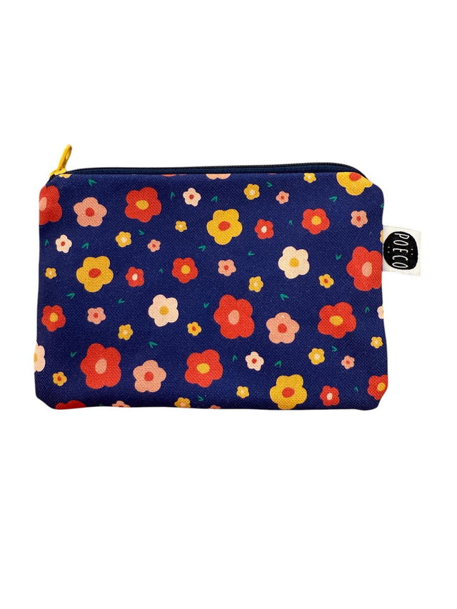 Trousse porte-monnaie - FLEURS bleu marine