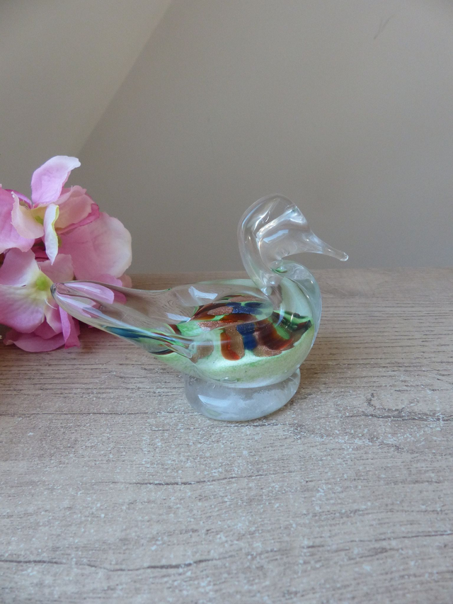 Sculpture Canard en Verre Soufflé, Canard Presse Papier en Verre, Décoration de Bureau, Figurine Canard Verrerie d'Art Kaysersberg en Alsace