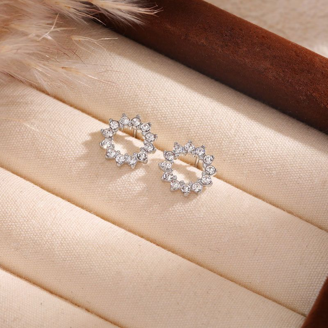Clous d&#039;oreilles argentés cercle strass étincelants