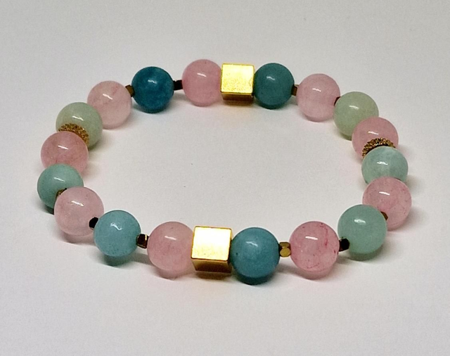 Bracelet Amazonite et Quartz rose en 0,8 cm