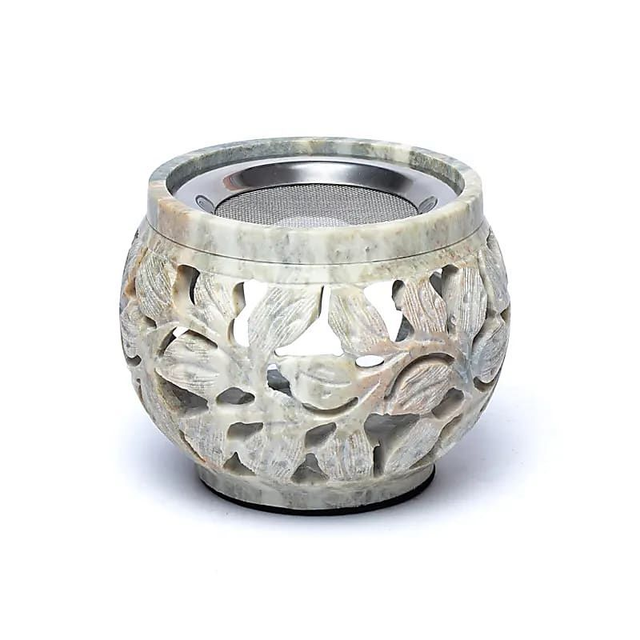 Brûleur multi-usages en stéatite marbrée motif floral