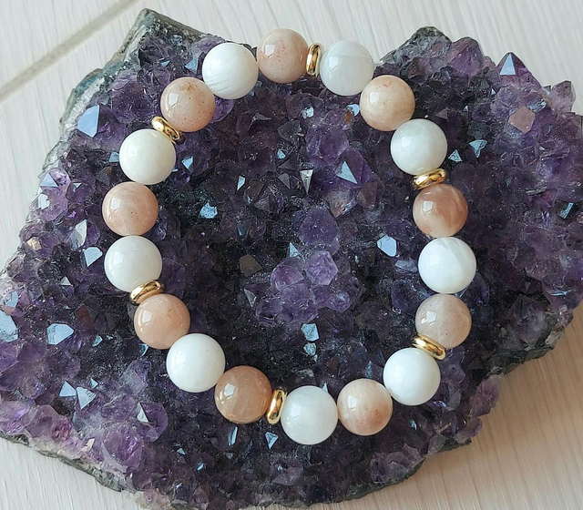 Péristérite &amp; Pierre de Lune Rose