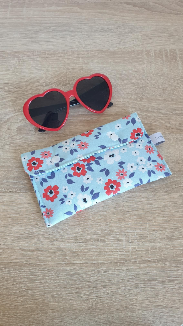 Etui à lunettes ou à téléphone fleurs bleu