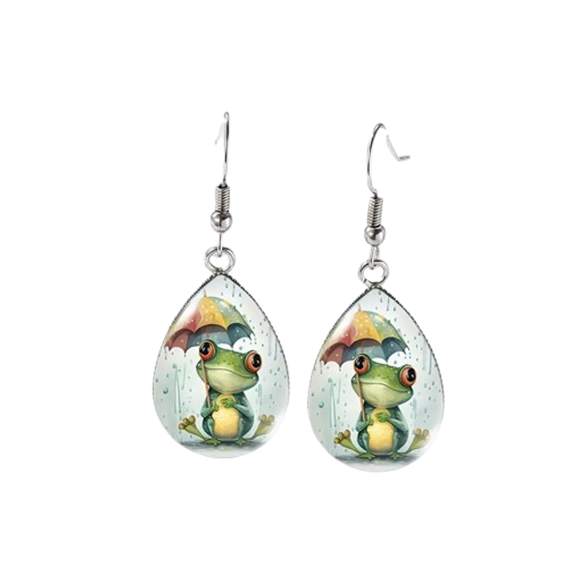 Boucles d’oreilles en verre - grenouille parapluie