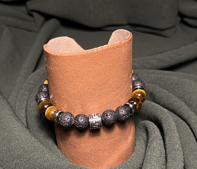 Bracelet en Pierre de Lave et Œil de Tigre
