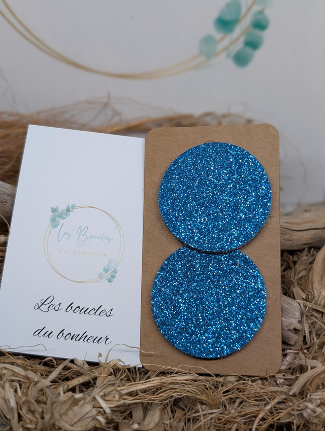 Boucles d&#039;oreilles Moon bleu paillettes mo125