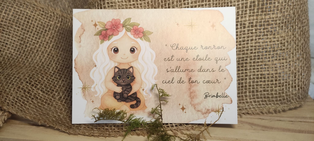 🌸 Carte postale féerique &quot;Chaque ronron est une étoile&quot;