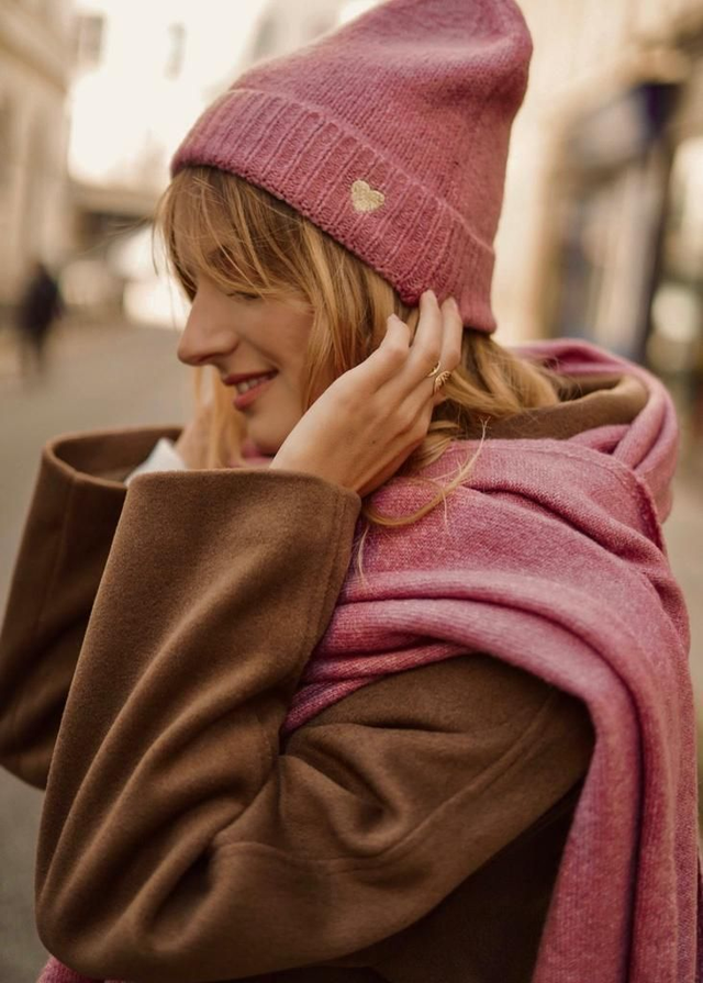 Ensemble bonnet et écharpe - Vieux Rose 