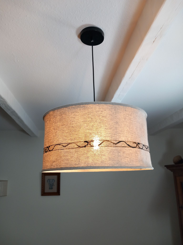 Abat-jour en chanvre peint à la main- Suspension diamètre 45 cm