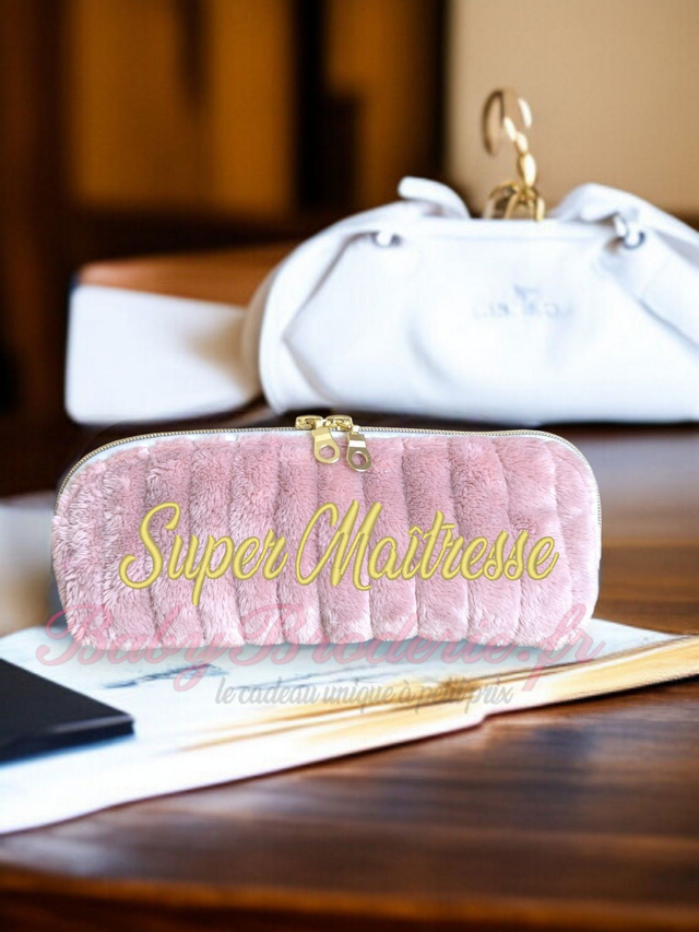 Trousse d&#039;école Vieux rose et gris à fleur 