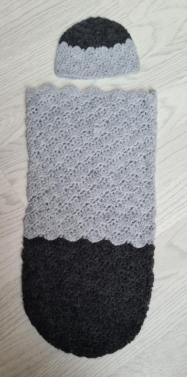 New Handmade Crochet Cocoon Hat Baby Doll Teddy Light Dark Grey