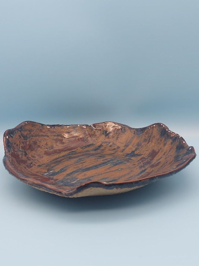Geometric Stoneware Shallow Bowl | Blue White Brown
