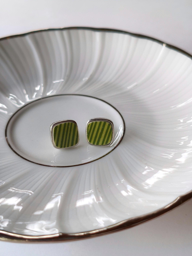 Boucles d&#039;oreilles carrées - faïence - style vintage no.7