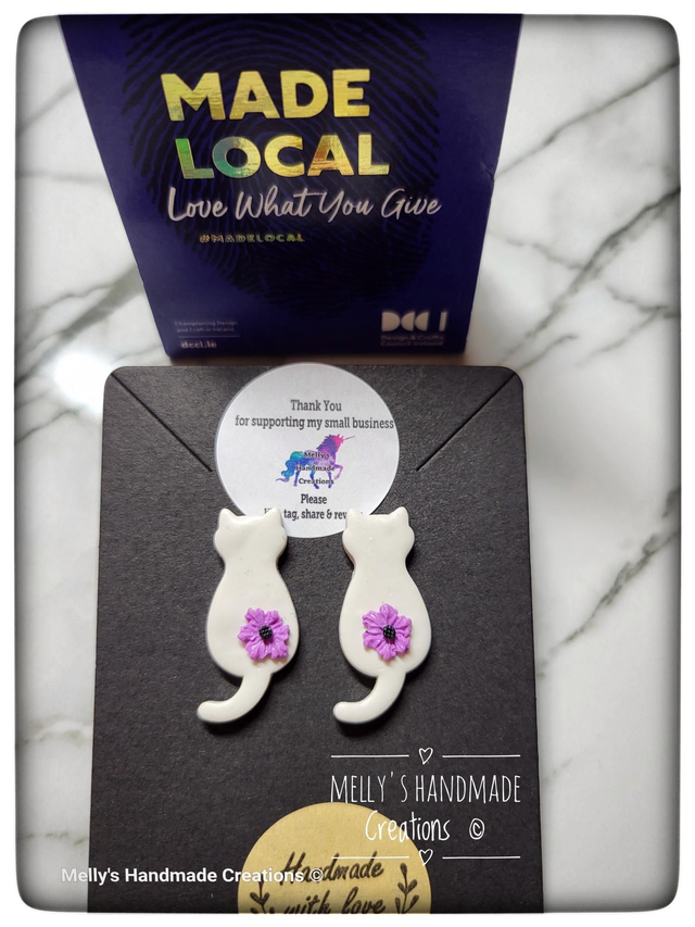 Cat and Flower earrings