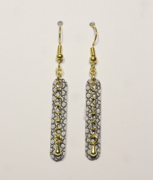 Grey Leather and Gold Drop Earring