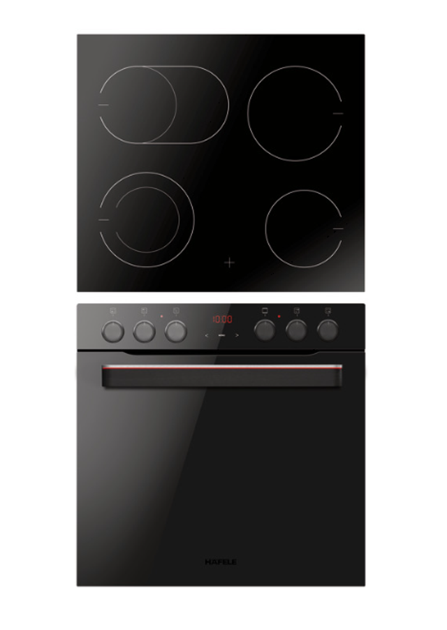 Herd-Set Glaskeramik-Kochfeld Häfele Assedo SHCC54ABi6a, All Black Design, Garraumvolumen: 77 Liter